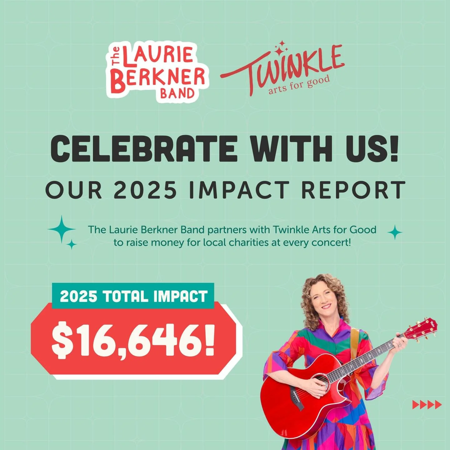 THANK YOU @laurieberknerband and fans for your extraordinary impact this year! You did this, one show, one ticket, one dollar at a time. Congrats on a job well done!