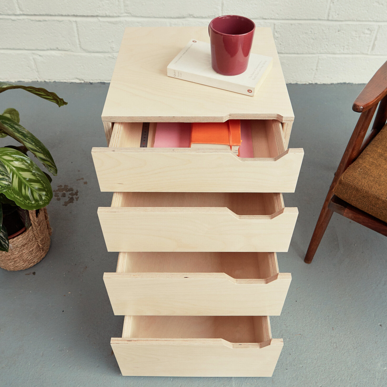 filing cabinet with drawer open and objects