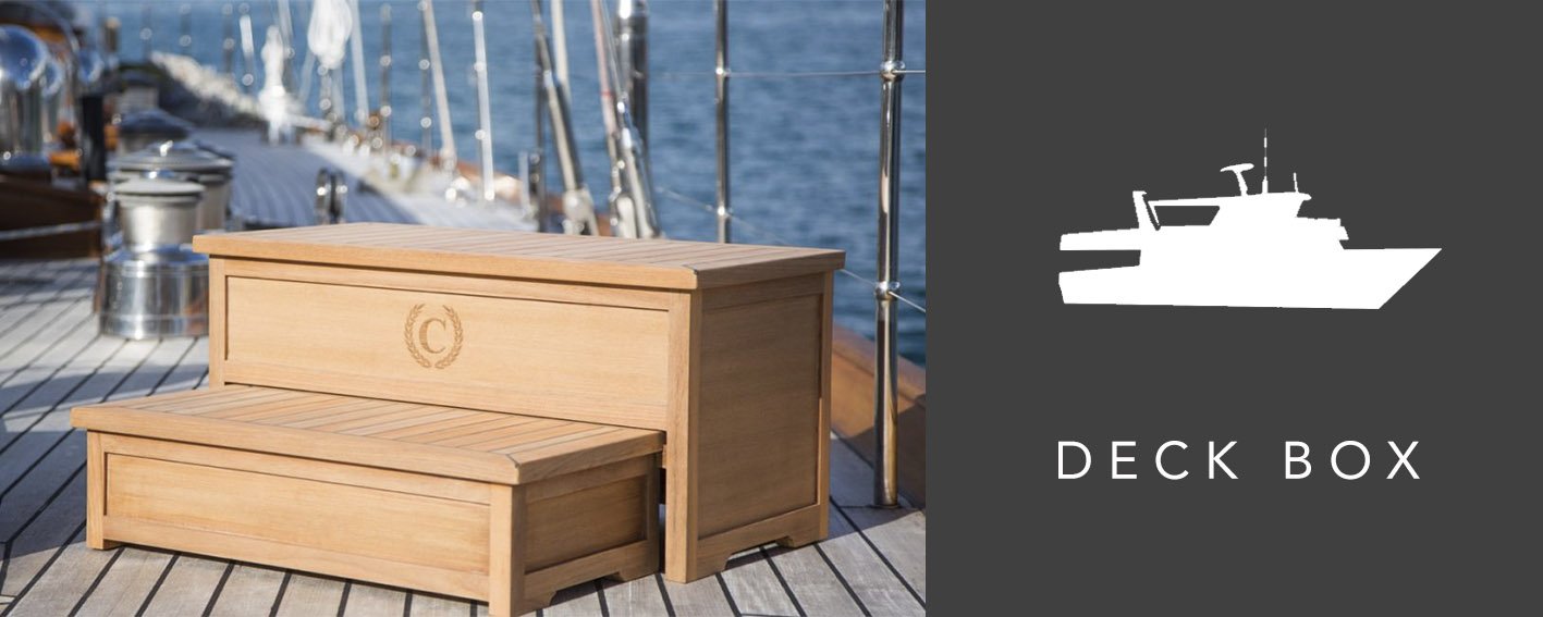 teak box with storage and one step on deck of a super yacht.jpg