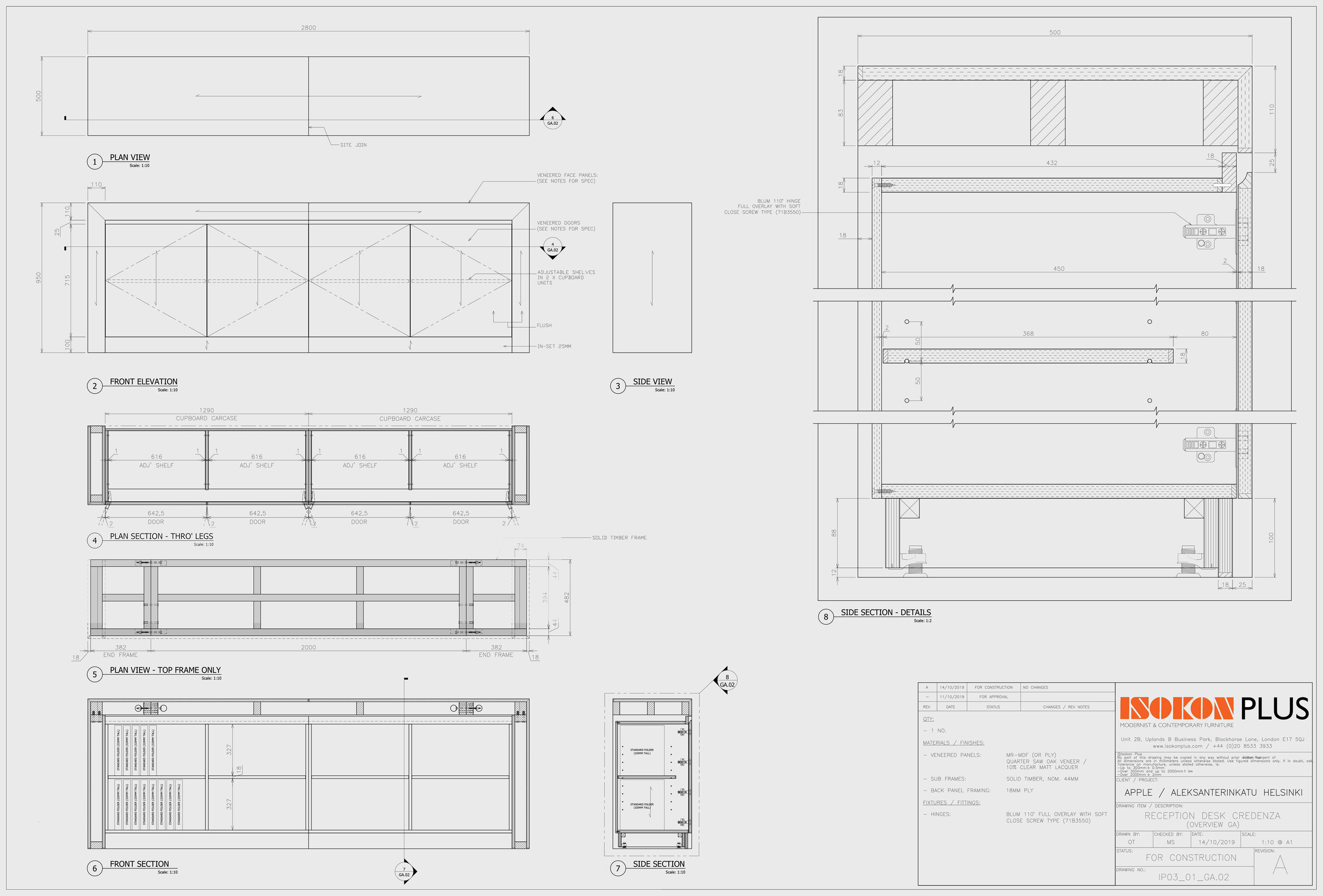 Reception desk made by Isokon Plus for Apple Beats, drawn in 2D AutoCAD