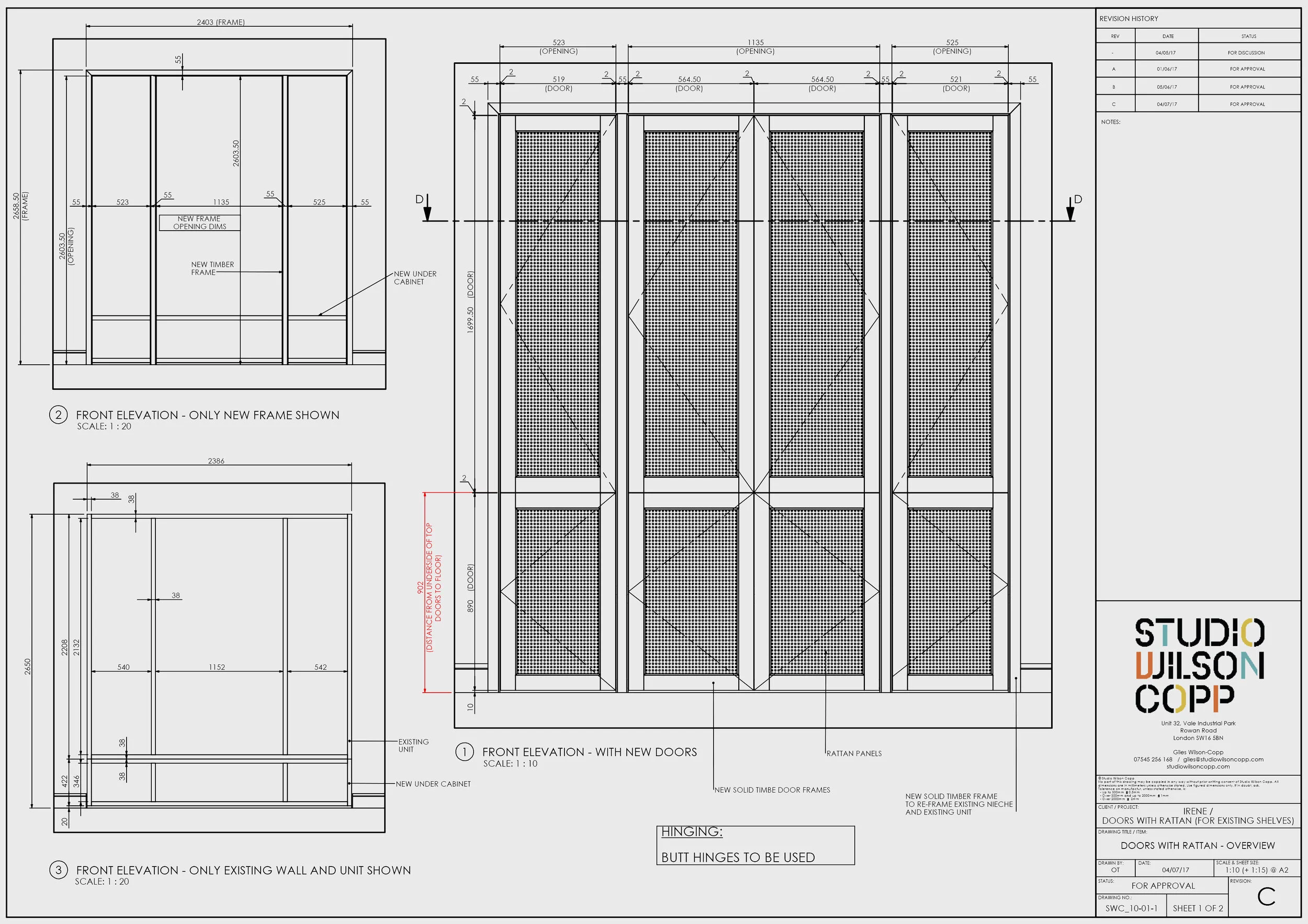 Drawing for some rattan doors for a private client of Studio Wilson Copp, drawn in Solidworks