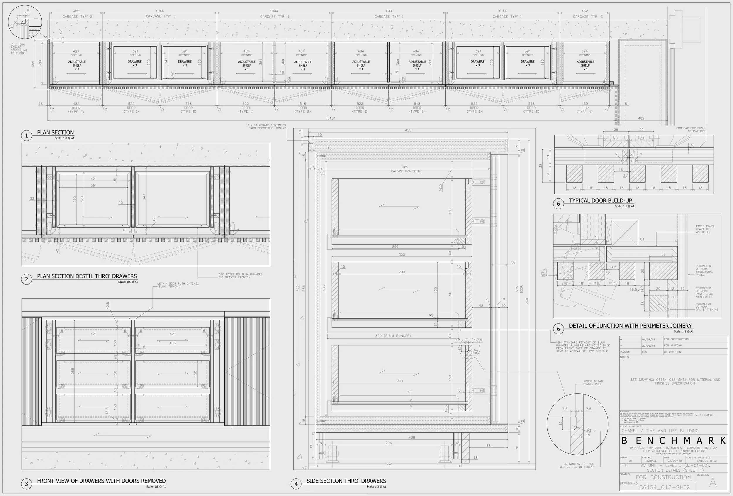 Drawing for an AV unit at Chanel's new head offices, drawn in 2D AutoCAD