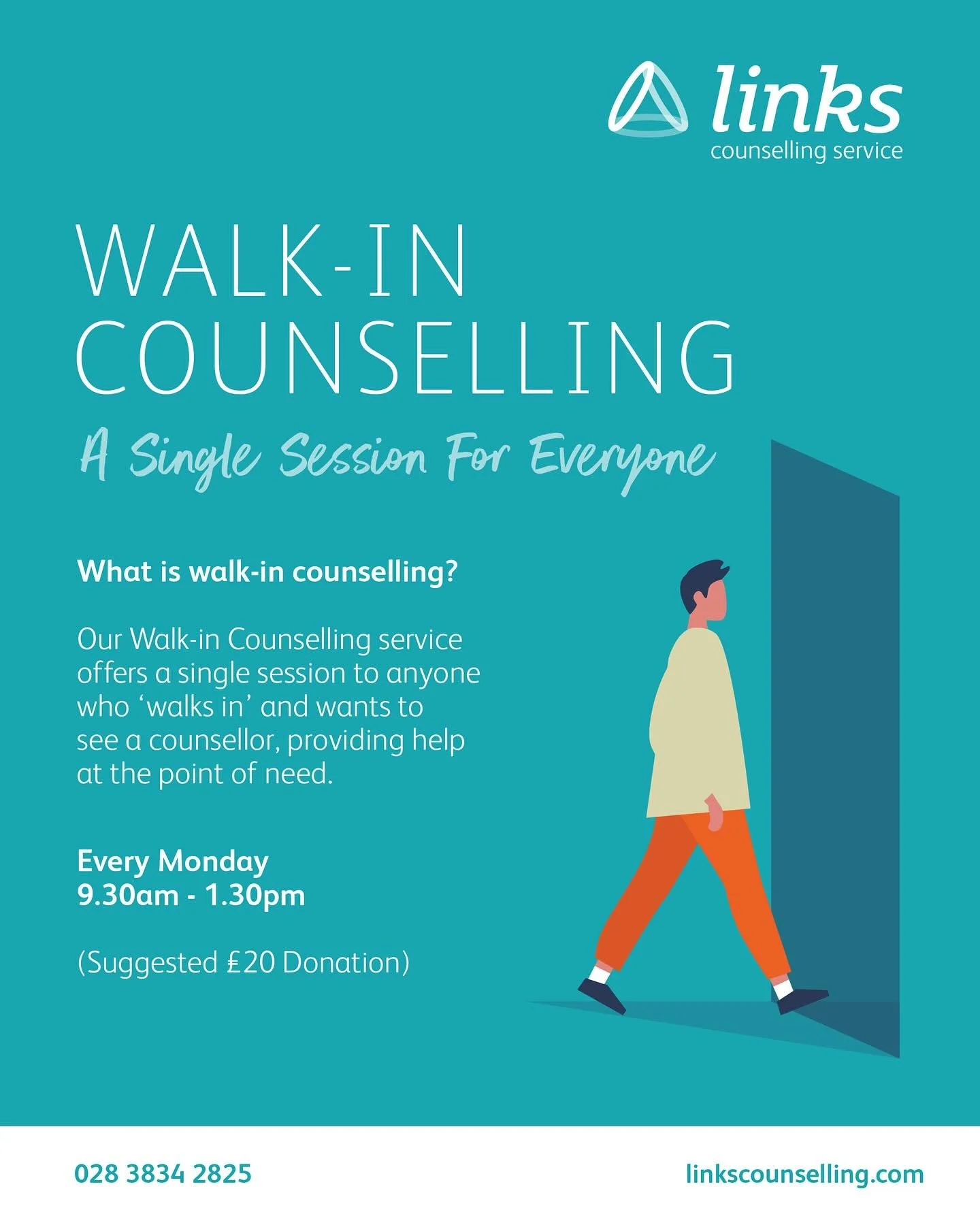 Our Walk-in Counselling service is available every Monday morning 9.30am-1.30pm in our Lurgan, Lisburn, Armagh and Coleraine sites. 

Or, a single session is available by appointment in any of our other sites. 

See link in bio for more details.