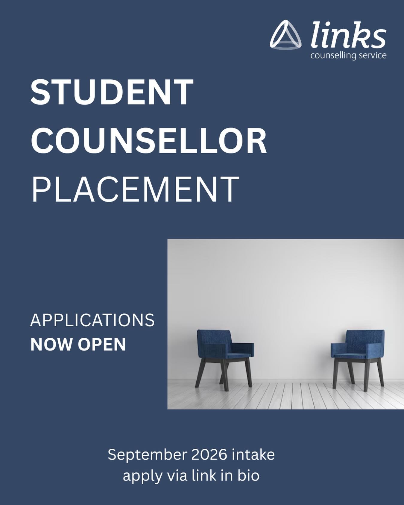 There&rsquo;s still time to apply for our Student Counsellor Placement! If you&rsquo;re looking to take the next step in your training, we&rsquo;d love to hear from you.

Closing date: Friday 3rd April, 5pm.
More info and application pack via the lin