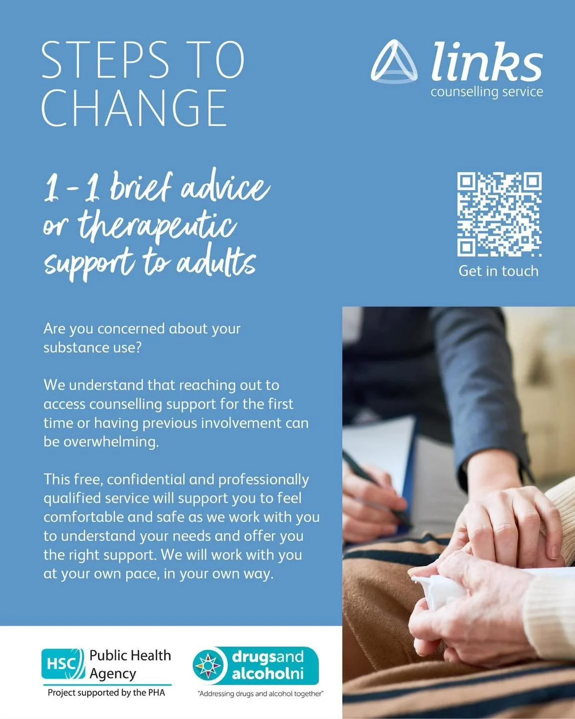 Thinking about making a change to your substance use but not sure where to start?

Our Steps to Change support service is now open for new referrals.

If you live within the Northern or Southern Trust areas and would like to find out more: https://ww