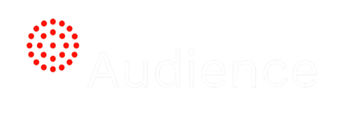 The image features a logo with a red circle of dots and the word 'Audience' in white text on a black background.