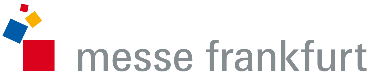 Messe Frankfurt logo with abstract geometric shapes in red, yellow, blue, and black