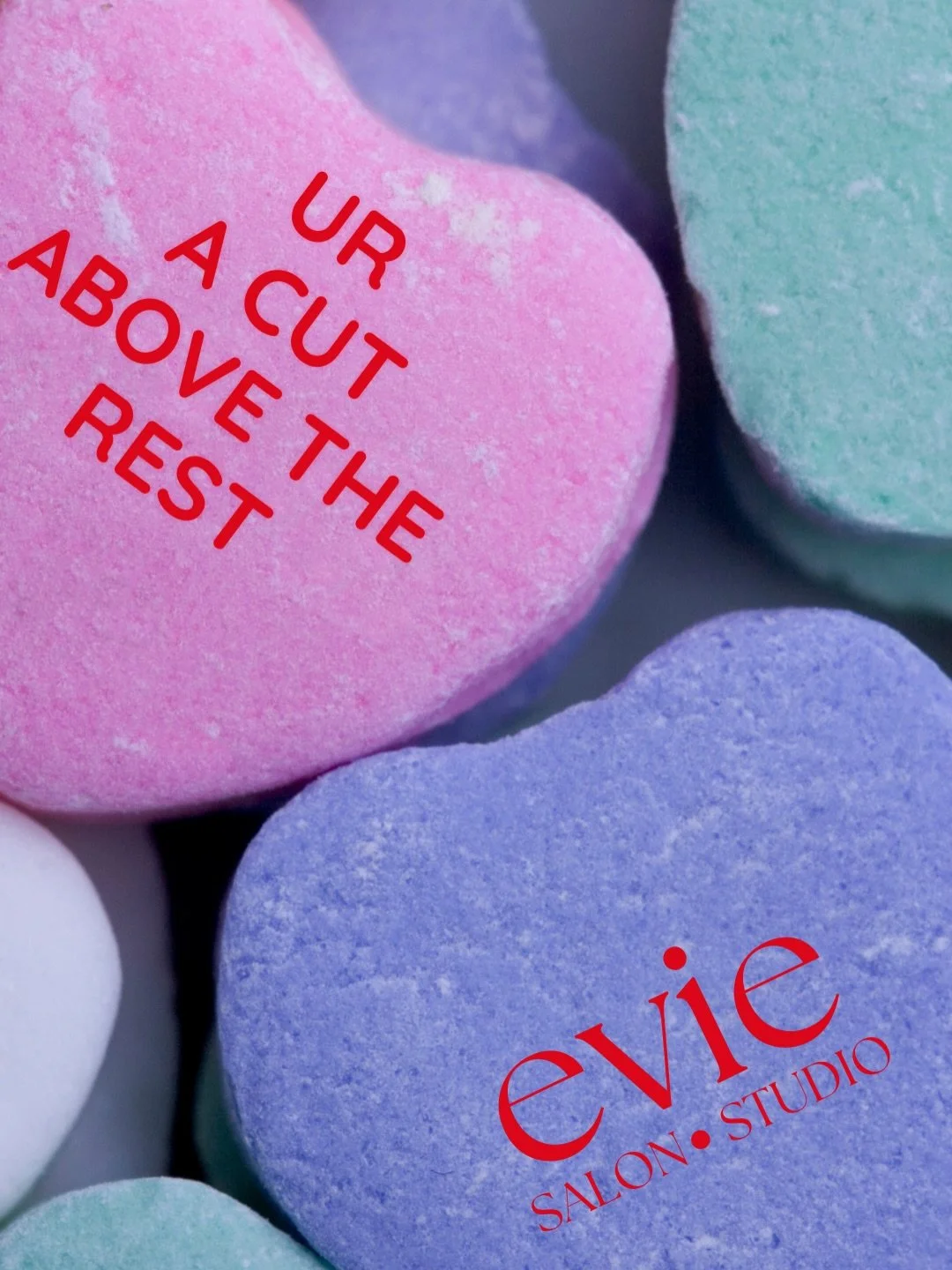 Send some salon love to anyone who puts you on top this Valentine&rsquo;s Day! 🩷🩵💜

#davissquare #valentinesday #eviesalonstudio #conversationhearts #bostonhair