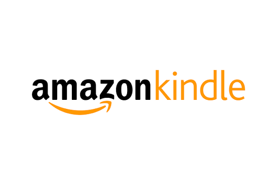 Amazon Kindle logo with lowercase black 'amazon' text, orange curved arrow, and orange 'kindle' text