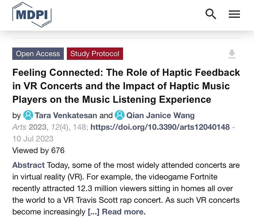 New paper is out! Pilot empirical study on the impact of haptic devices on feelings of psychological connection to artists and its implications for VR concerts