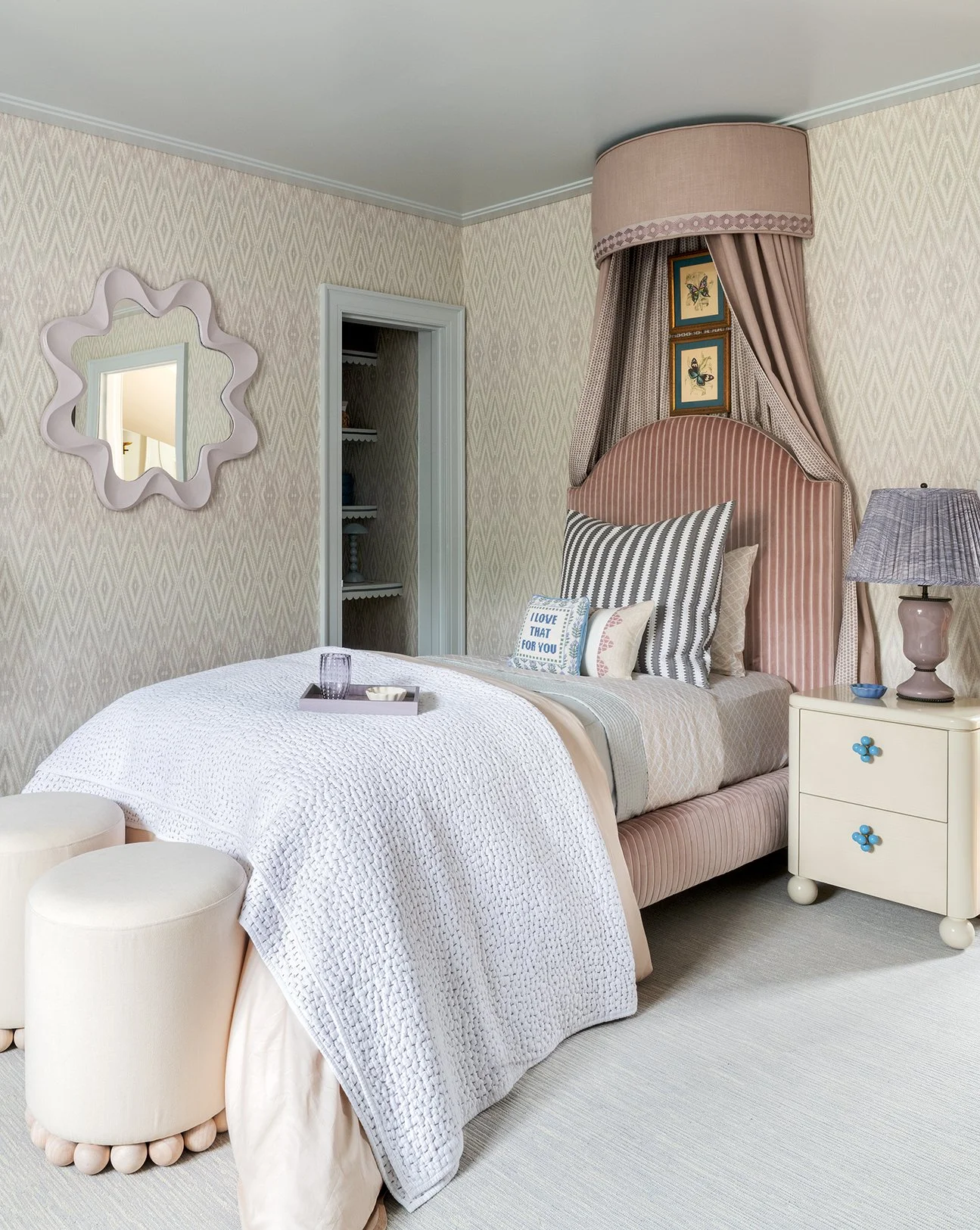 Hand-Painted Lilac Mirror