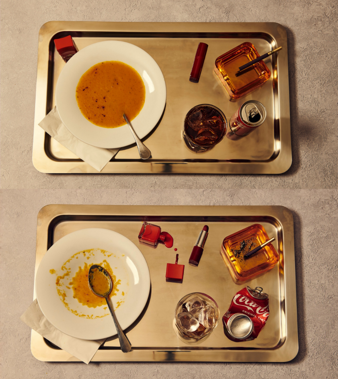 image of a tray with tea items - before eating and after