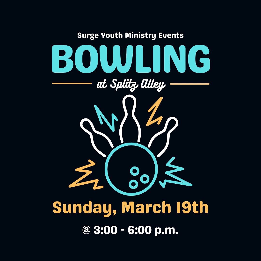THIS SUNDAY &mdash; We are headed to Splitz Alley for our March Youth Event! 🙌🏻🎳🕹️👾🍕🍗🍟

🎳Meet at church at 2:30 if you want a ride. 
💥Bring ~$50 with you for laser tag, arcade cards, and food. 
🎳We&rsquo;ll cover the cost of bowling &amp; 