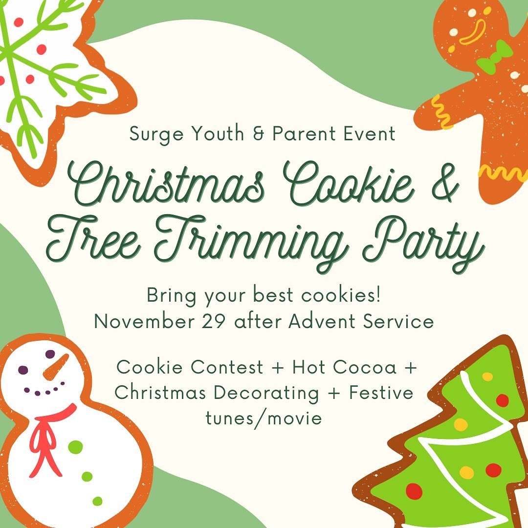 Bake &amp; bring your family&rsquo;s favorite Christmas Cookies to this NEW Youth &amp; Parent event on November 29th!  Grandparents are welcome too :)
🎄🍪🎄🍪🎄

We&rsquo;ll be eating cookies (prize for best recipe) and decking the halls of the you