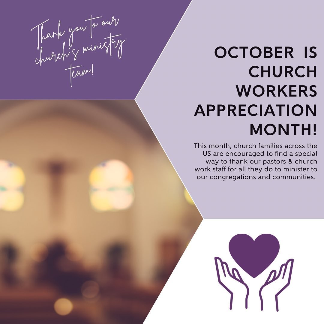 It&rsquo;s Church Workers Appreciation Month! 🙌🏻✝️📖

Throughout the month of October, church families all over the country are encouraged to find special ways to thank their pastors and church work staff for all the ways they help and minister to 
