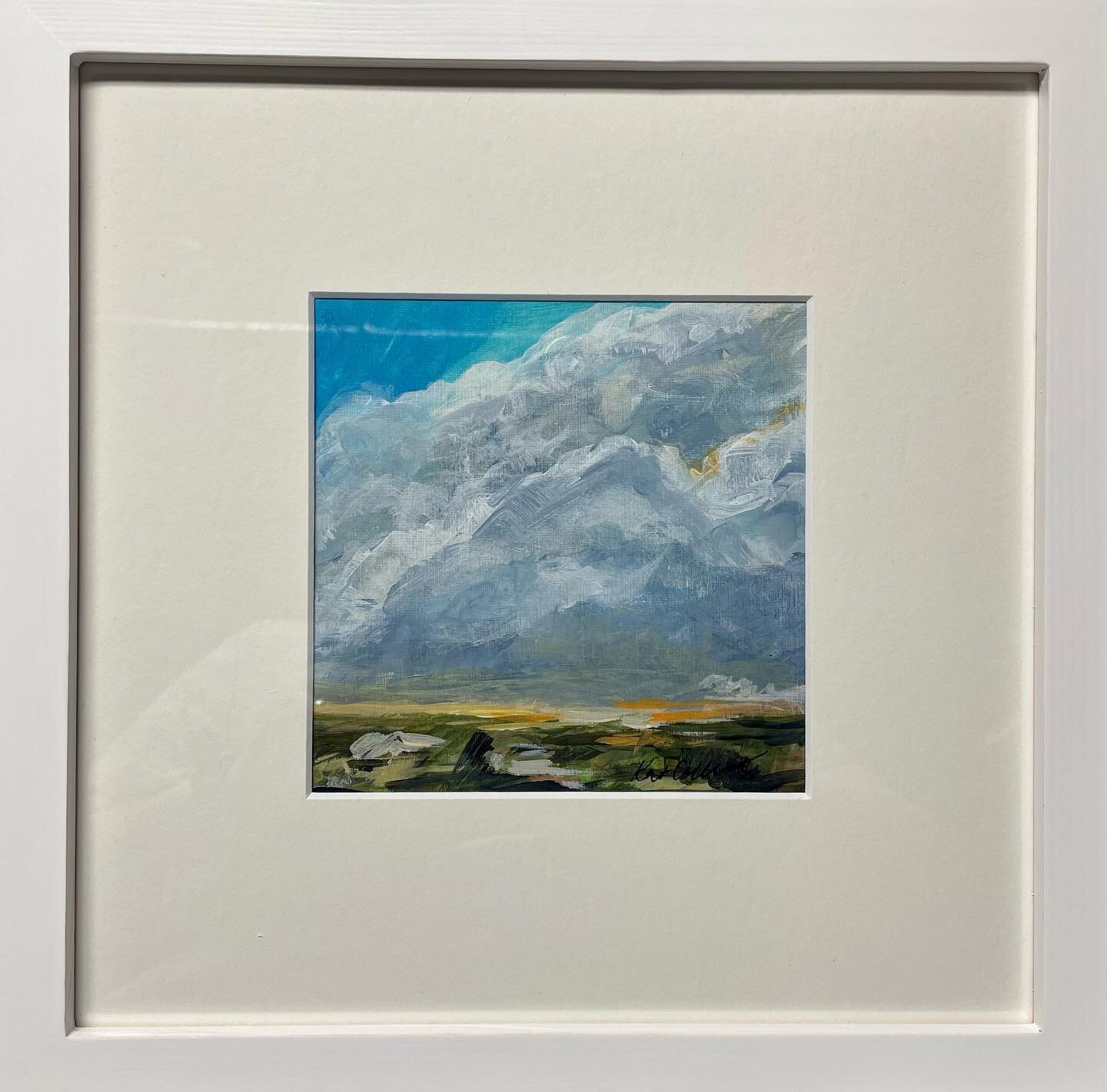 I have only 4 cloud studies still available, with frames in white with off-white mats! The paintings are acrylic on Canva-paper, each 5&rdquo; x 5&rdquo;. With the frame it is 10&rdquo; x 10&rdquo;. These cloud studies were a small series I did that 