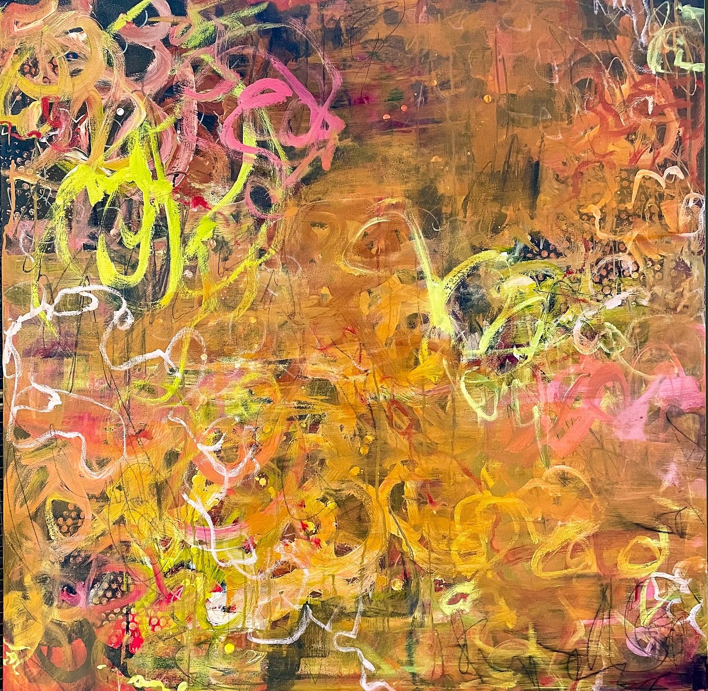 Sharing a painting a day until 12/24 DAY 3: This past summer I created a series of paintings called Grit &amp; Beauty. It explored the juxtaposition of graffiti like grit/texture and organic soft swirls (beauty) and life being one of tension. &ldquo;