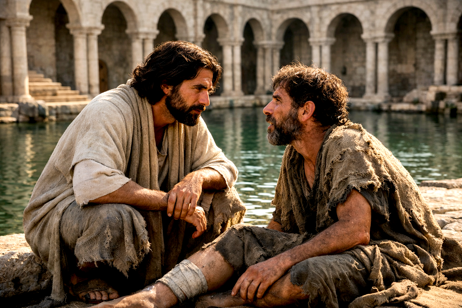 Jesús sana a un paralítico en el estanque de Betzatá