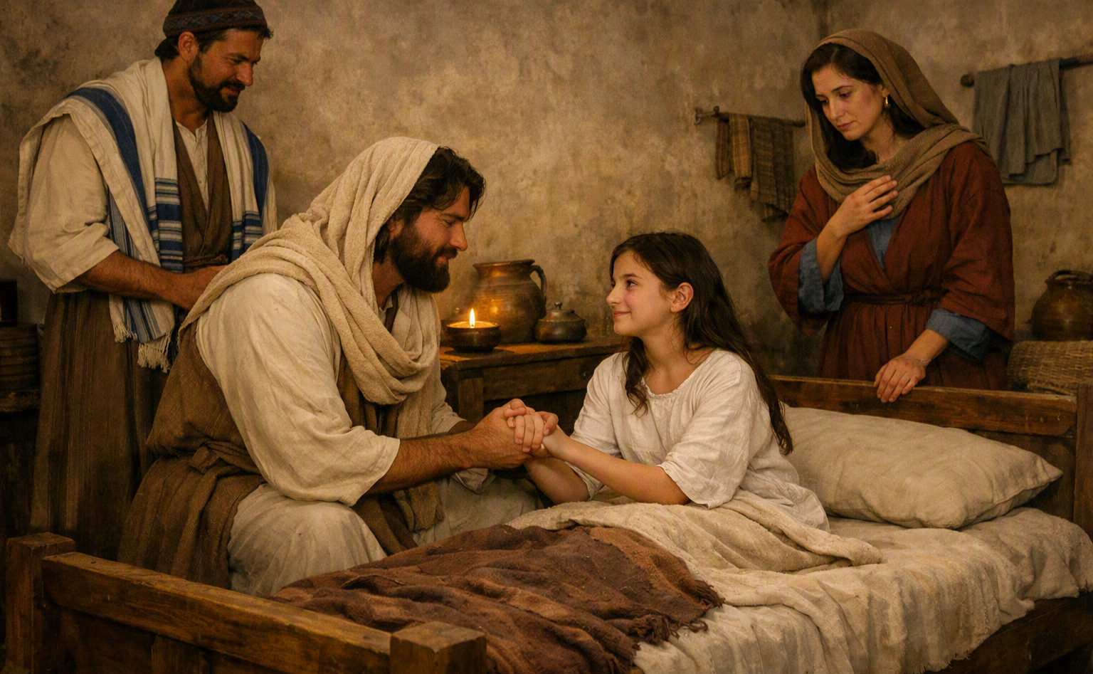 Jesús resucita a la hija de Jairo y sana a una mujer