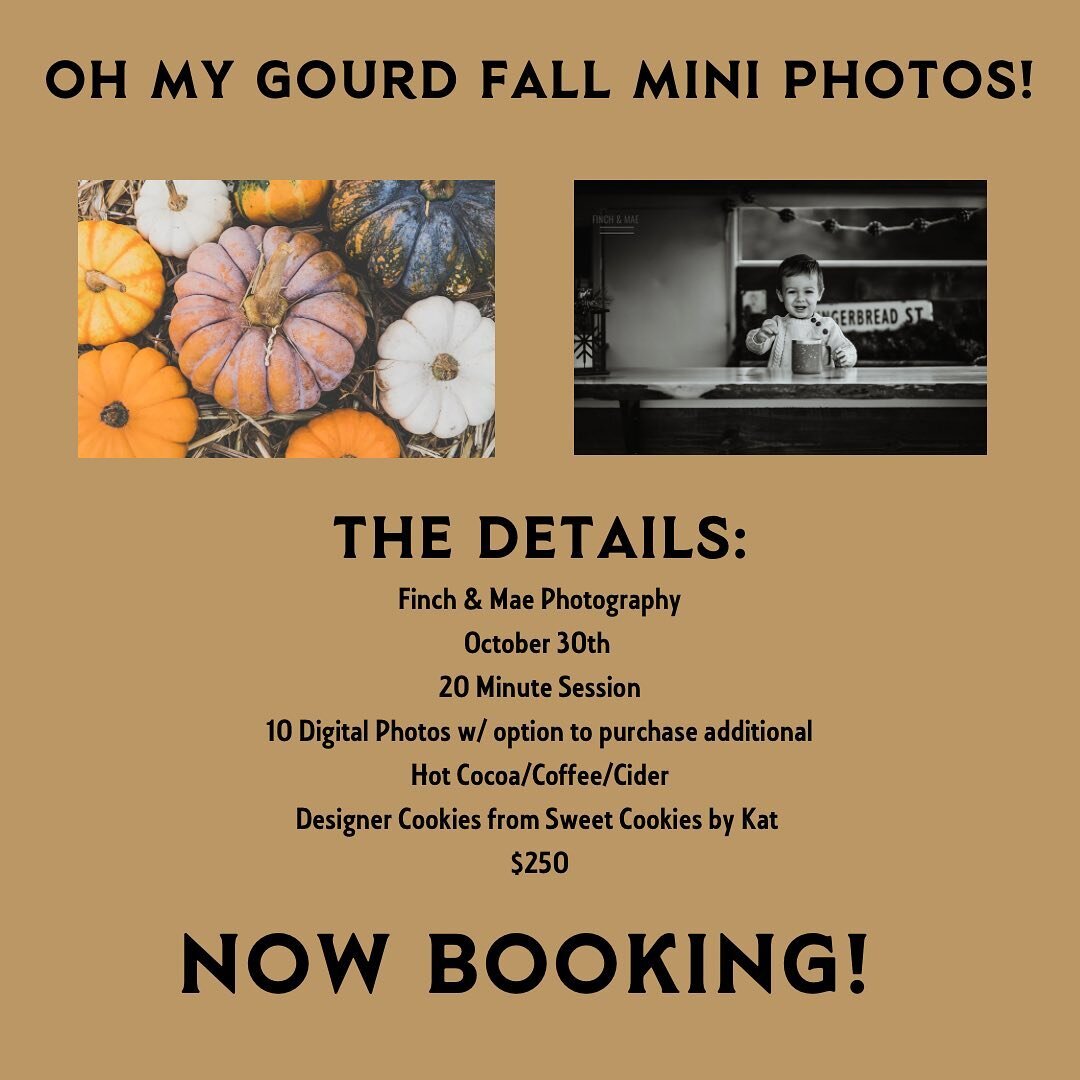 Oh my gourd it&rsquo;s here!  Booking is officially open for Fall Hot Cocoa Minis!  We had such a fun time last year we&rsquo;re bringing them back with a fall vibe this year! 

Spots filled quick last year so dm us to get your spot reserved!

📸: @f