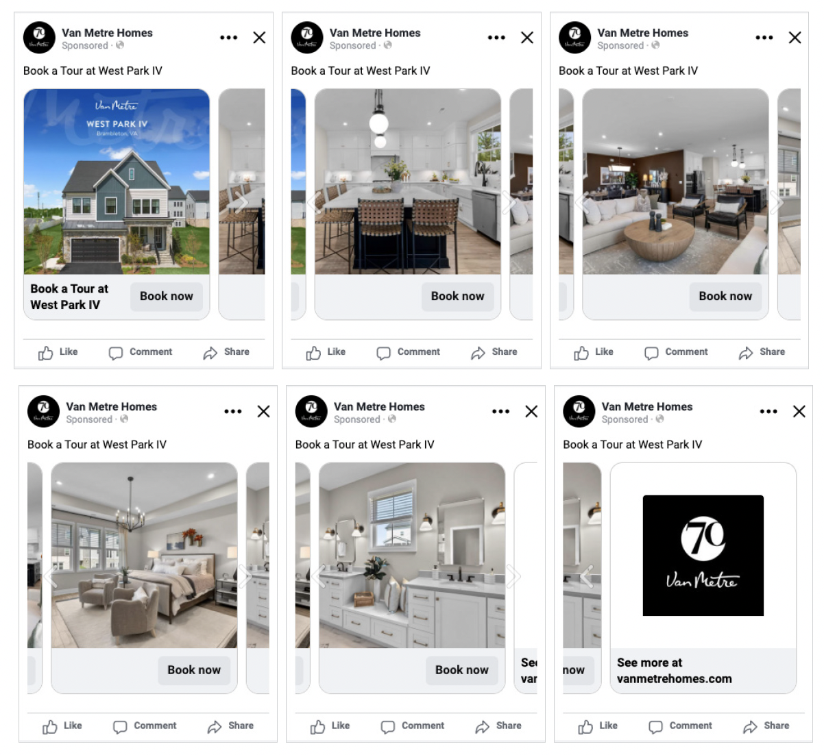 Carousel Ads:
Designed as a visual sequence that mimics a tour experience, allowing imagery to lead while keeping text minimal for clarity and flow.