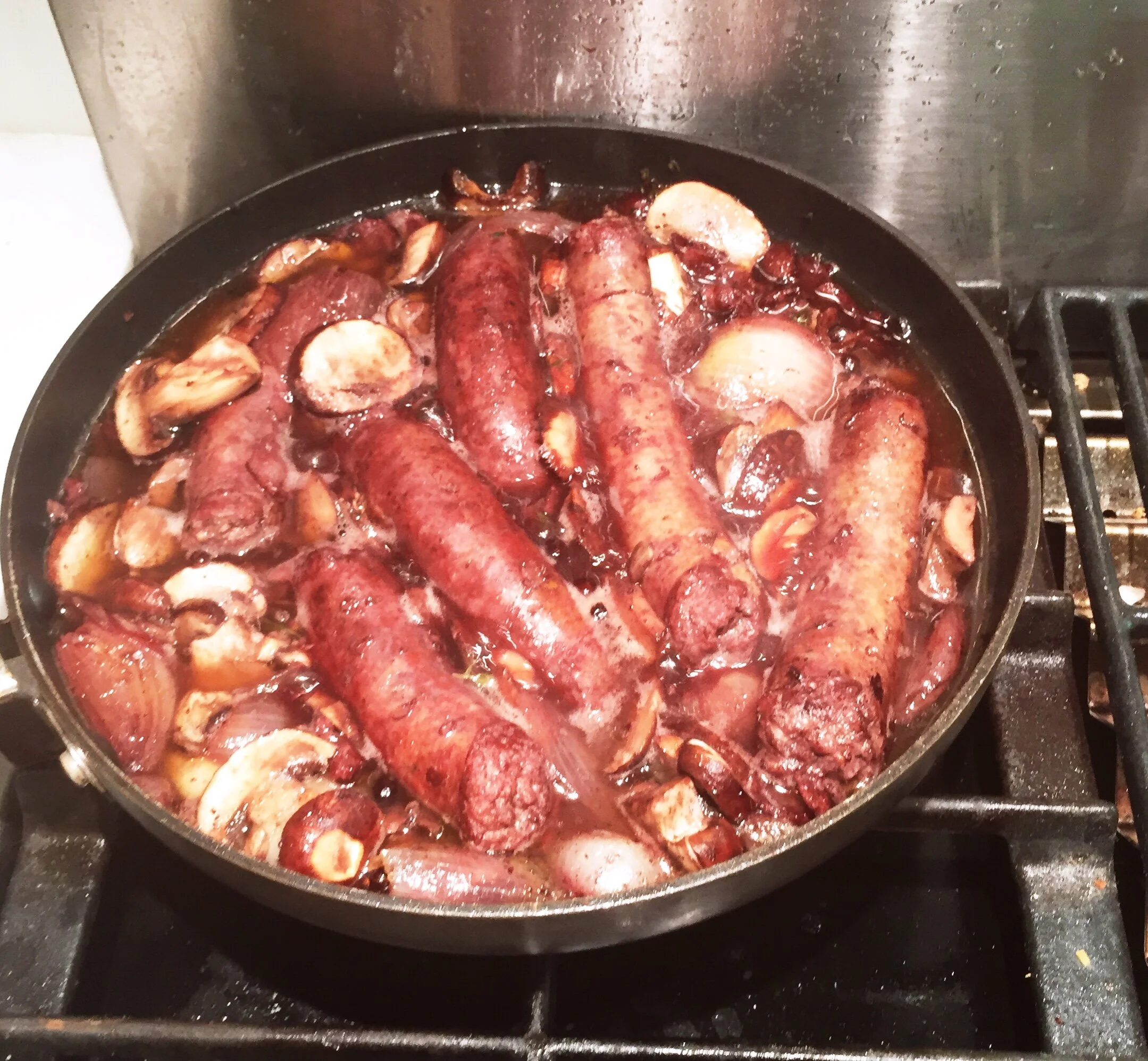 Venison Sausage with Red Wine Reduction