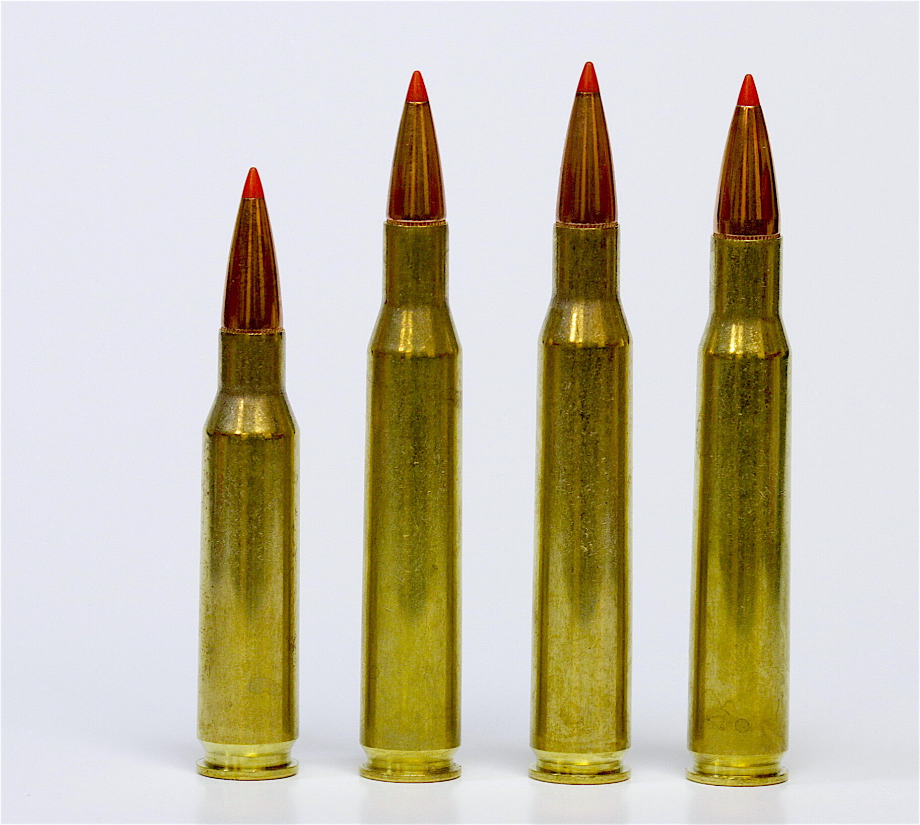 280 Remington shown with shorter 7mm-08 Rem., 270 Win. and 30-06. 