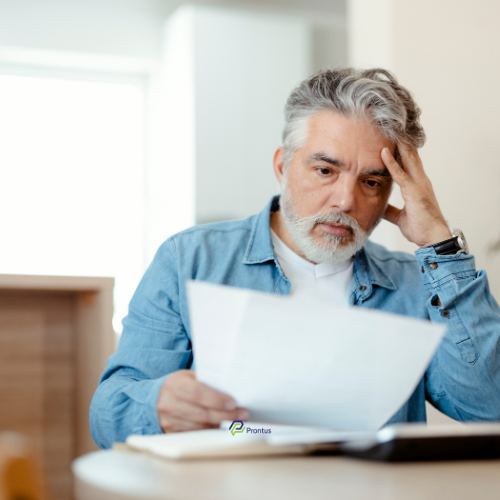 older man with a white beard and hair, looking horrified at a piece of paper that is a tax bill