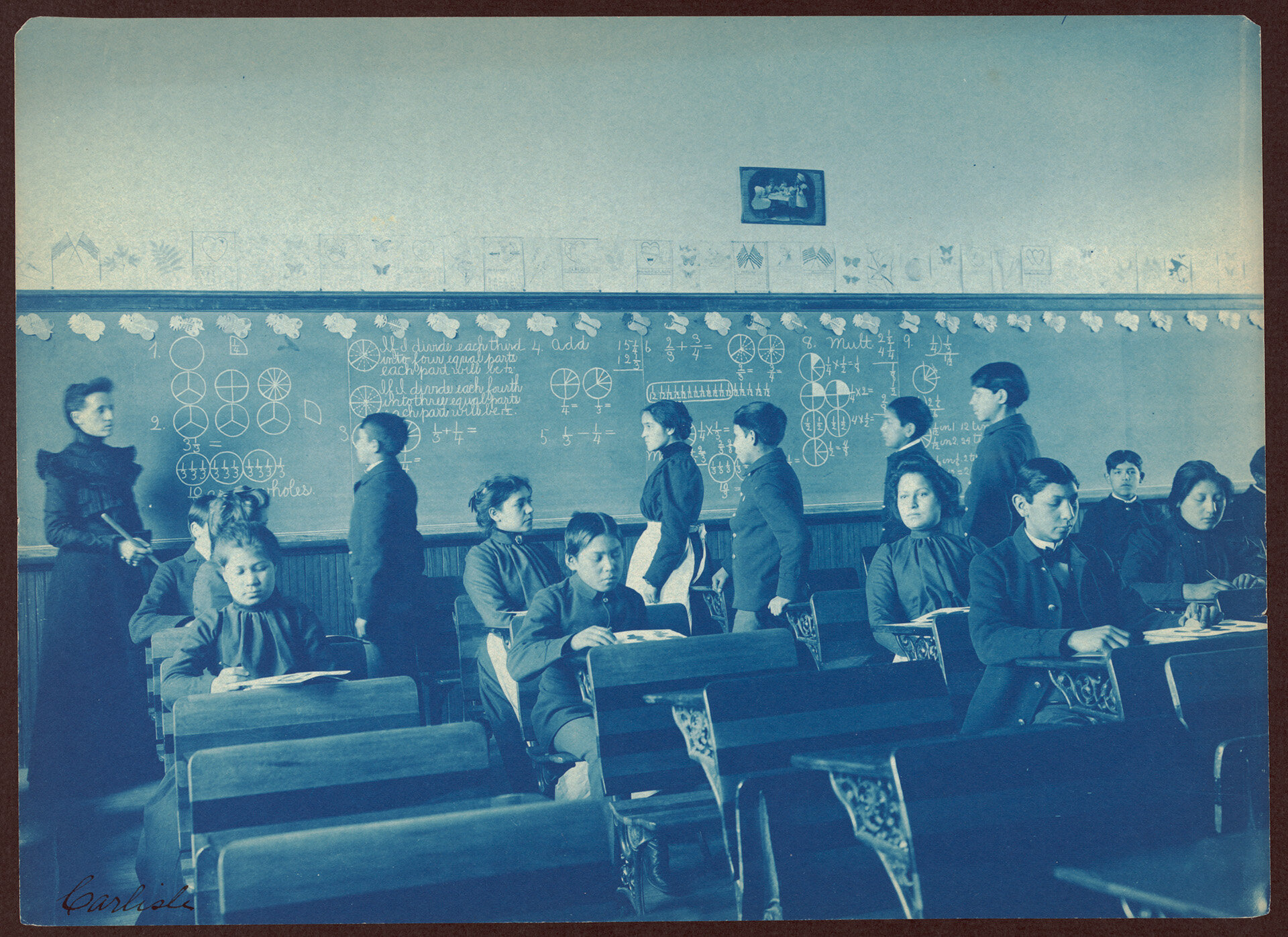 Native Americans during mathematics class at Indian School, Carlisle, Pennsylvania 1901.jpg