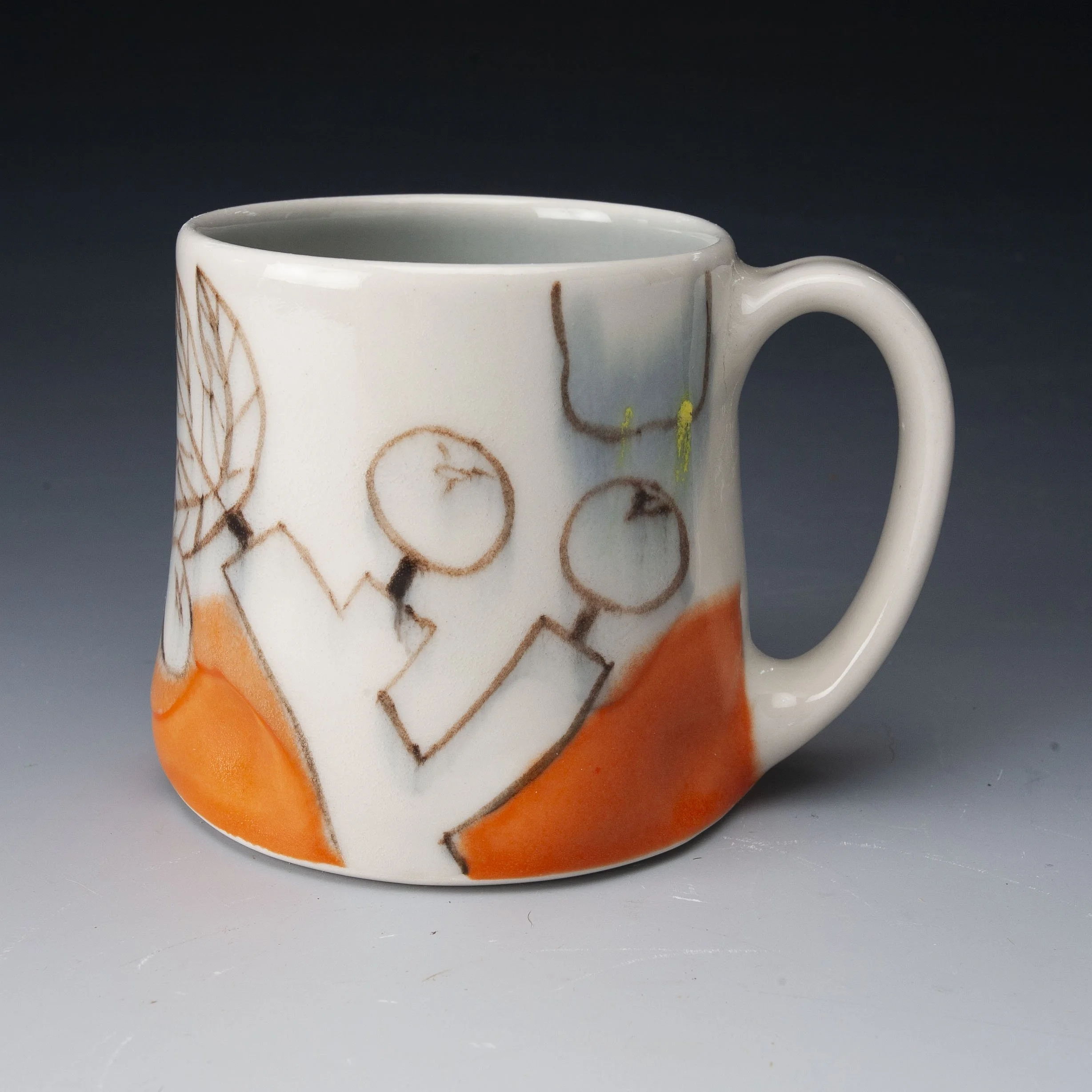 Fig mug with Bright Orange glaze 4.5x5.5"x4")