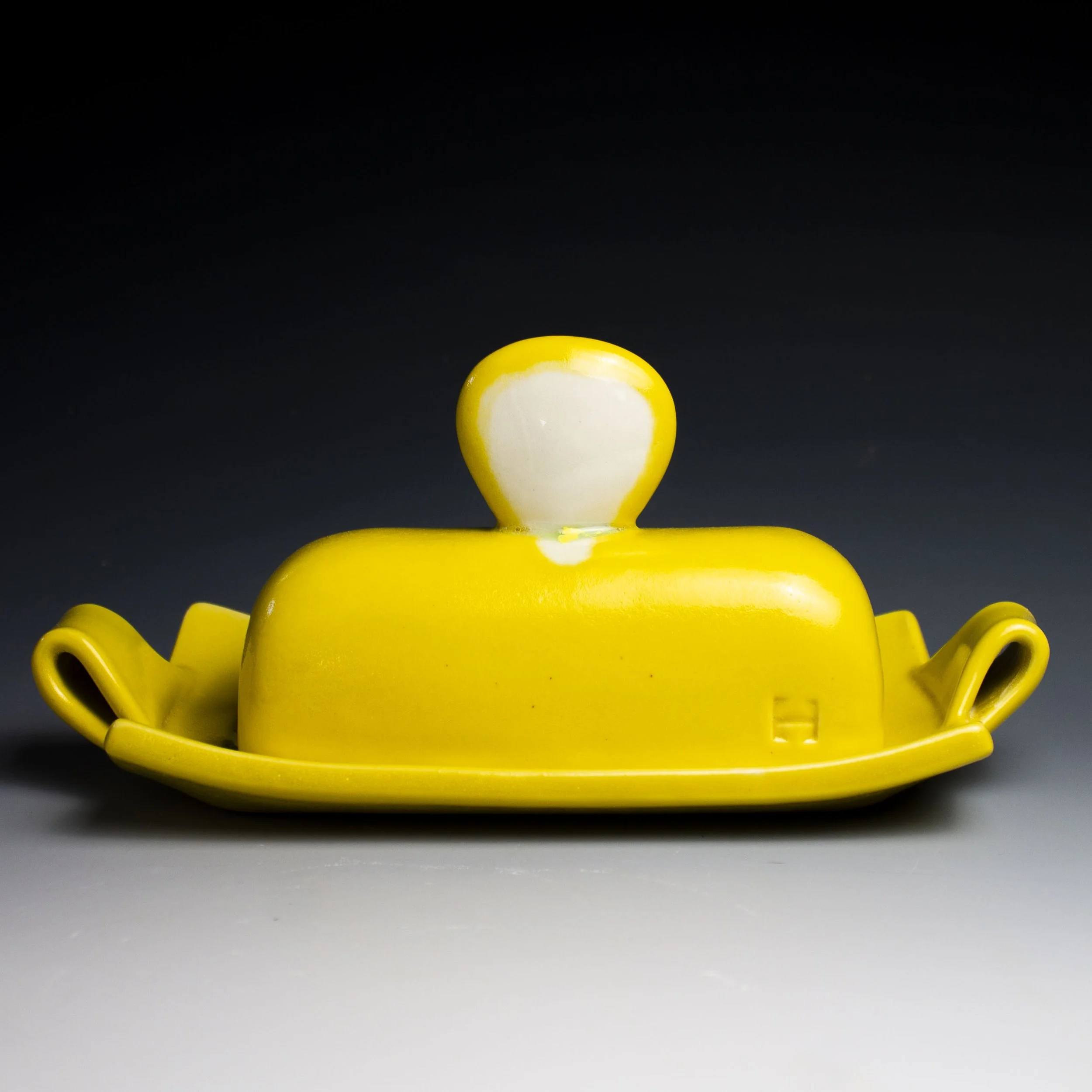 Butter Dish with Bright Yellow glaze (9"x4.5"x4.5")