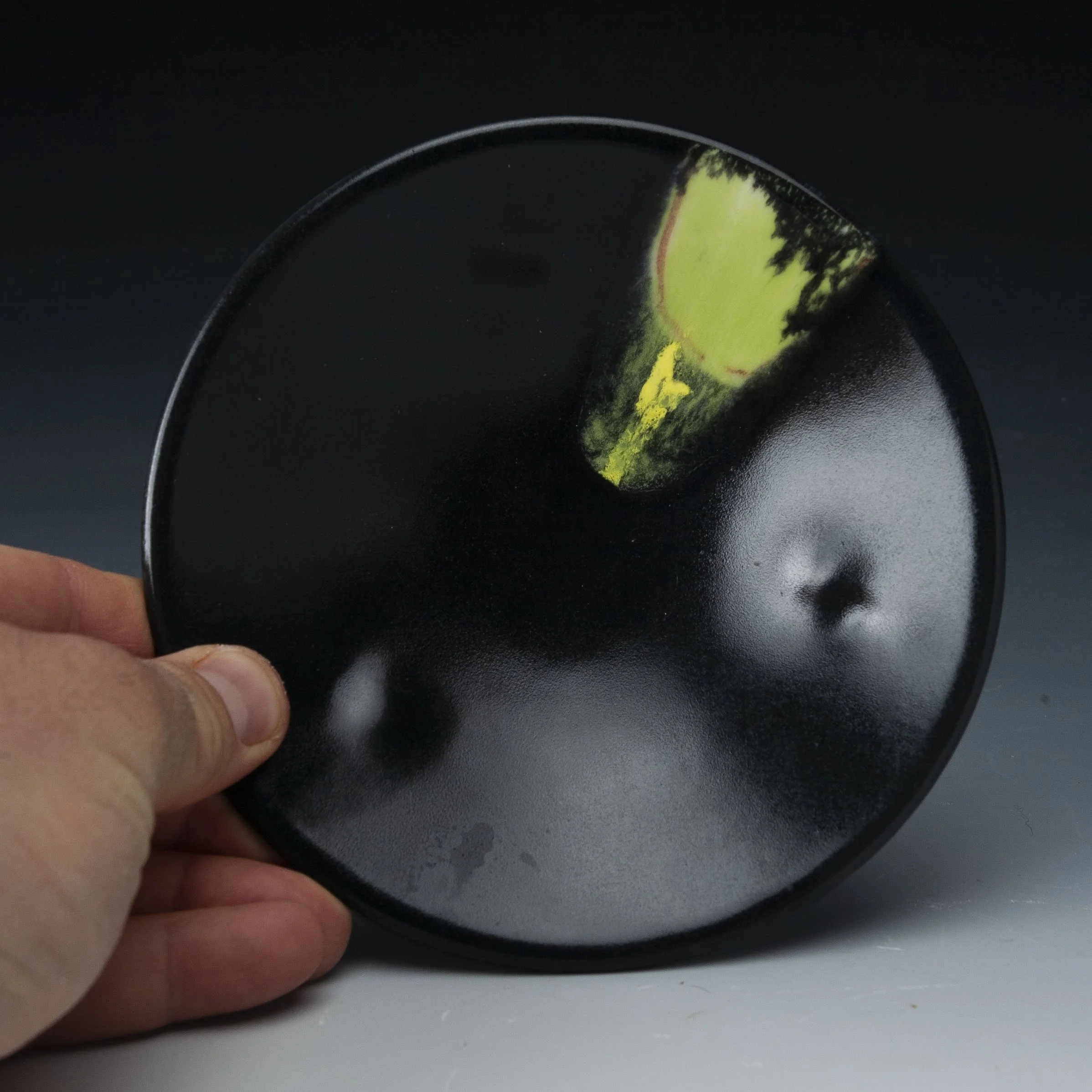 Candy dish with Deep Black and Emerald glaze (5.5x5.5x1")