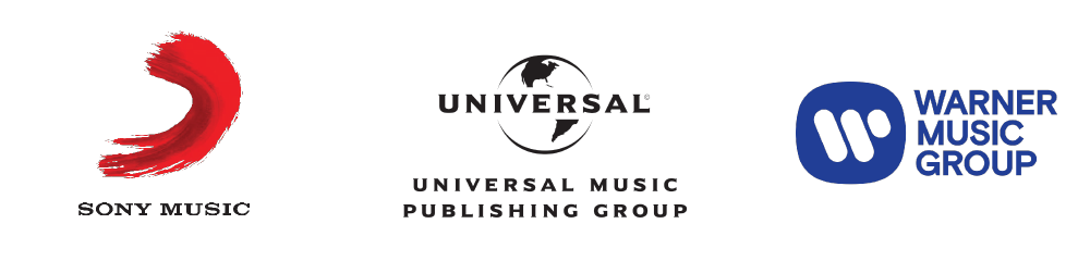 Logo of Sony Music, Universal Music Publishing Group, and Warner Music Group