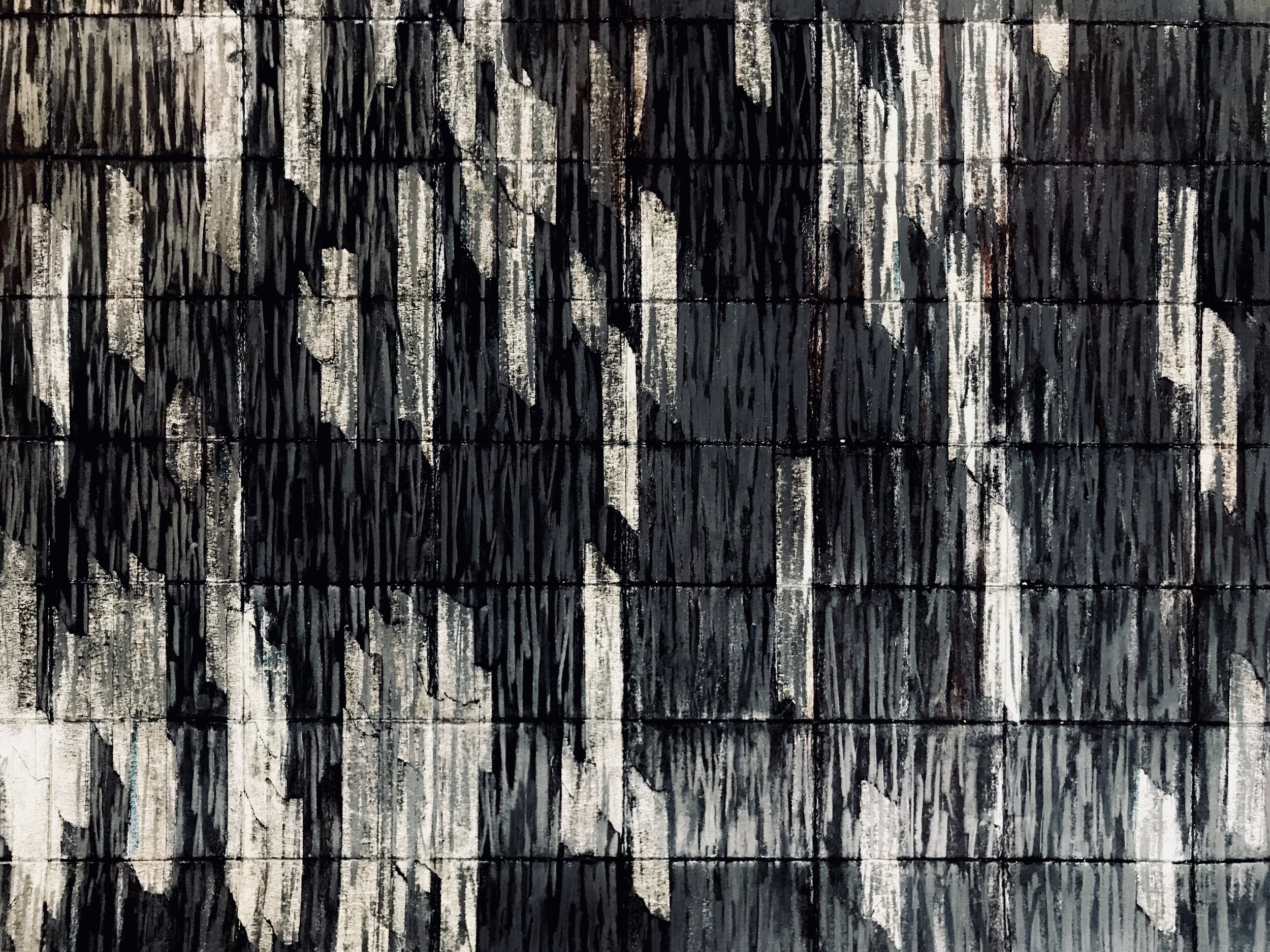Variation on Sol Lewwit's prompt (2018) / graphite, crayon, charcoal, and masking tape