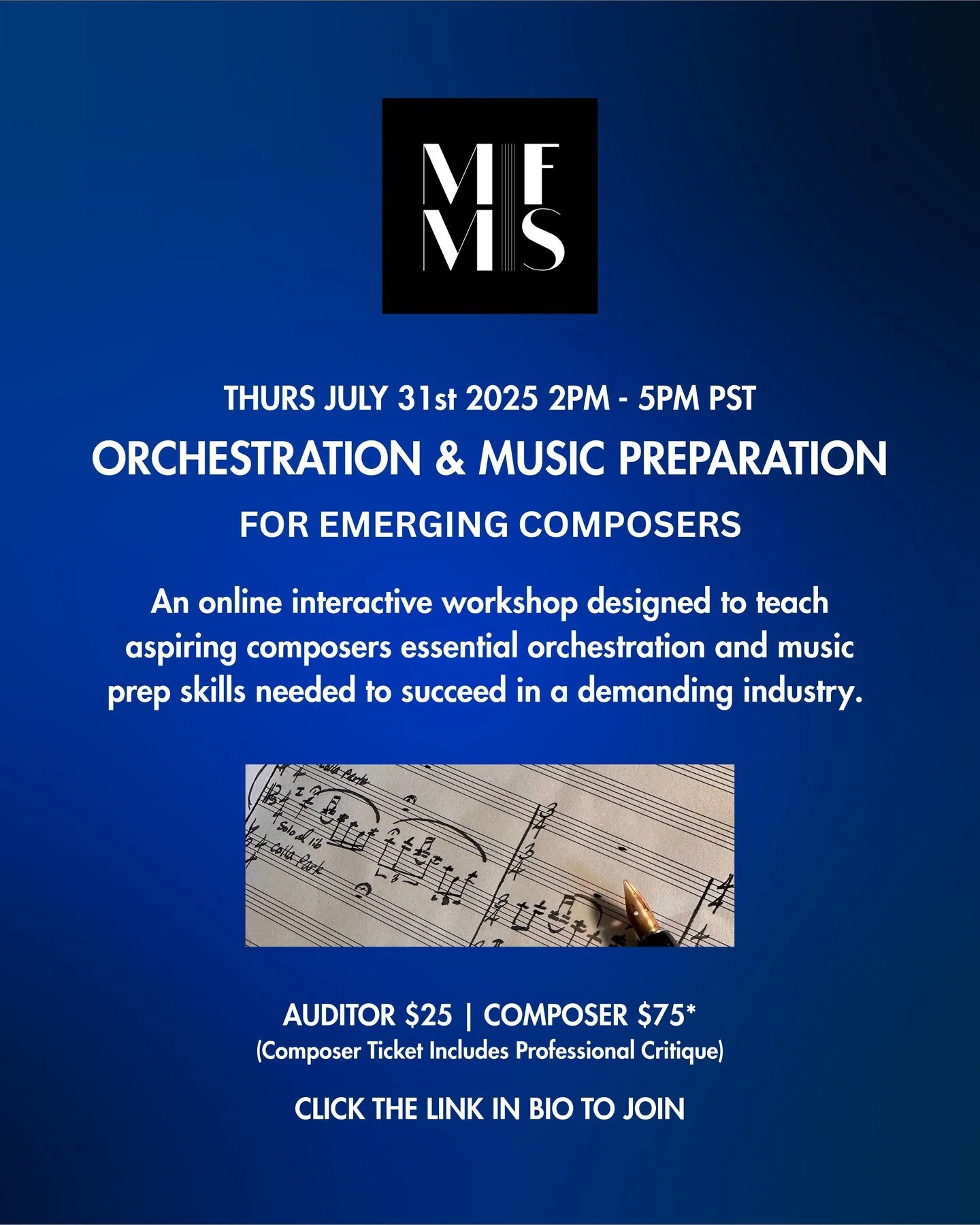 DATE EXTENDED! An interactive online workshop designed to help early-career composers elevate their orchestration and score preparation skills. Learn professional techniques, get insider tips on industry standards, and see real-time score critiques.
