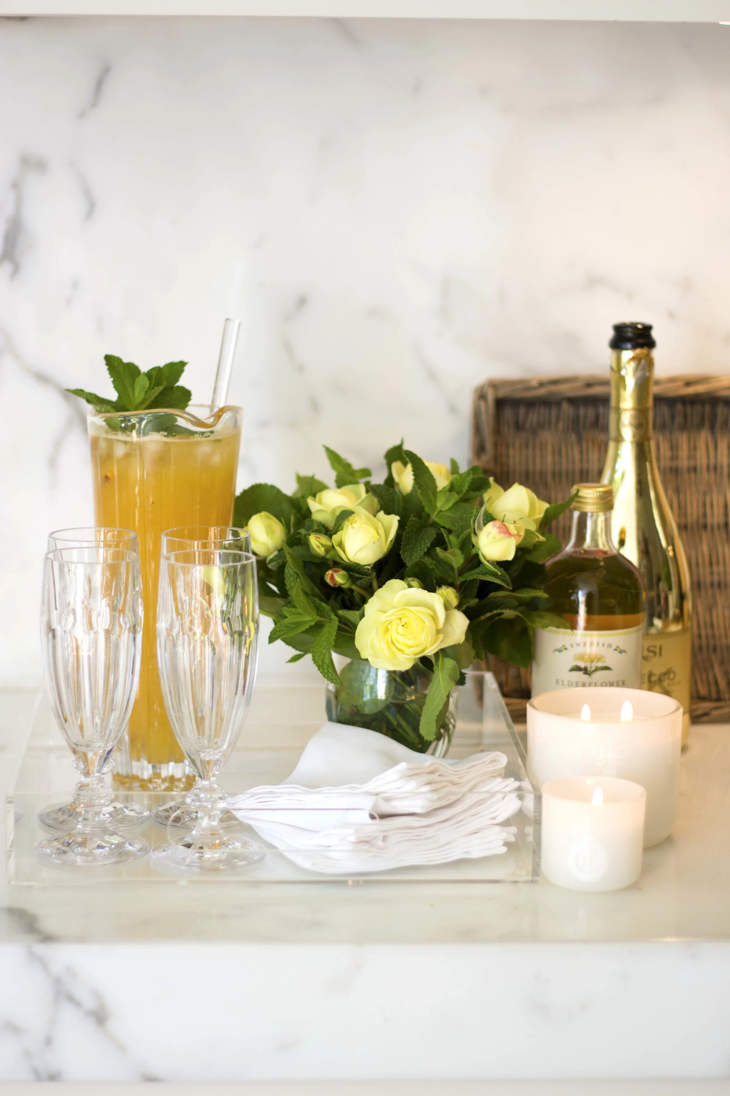 White Nectarine Prosecco Sangria With Ginger & Elderflower Cocktail