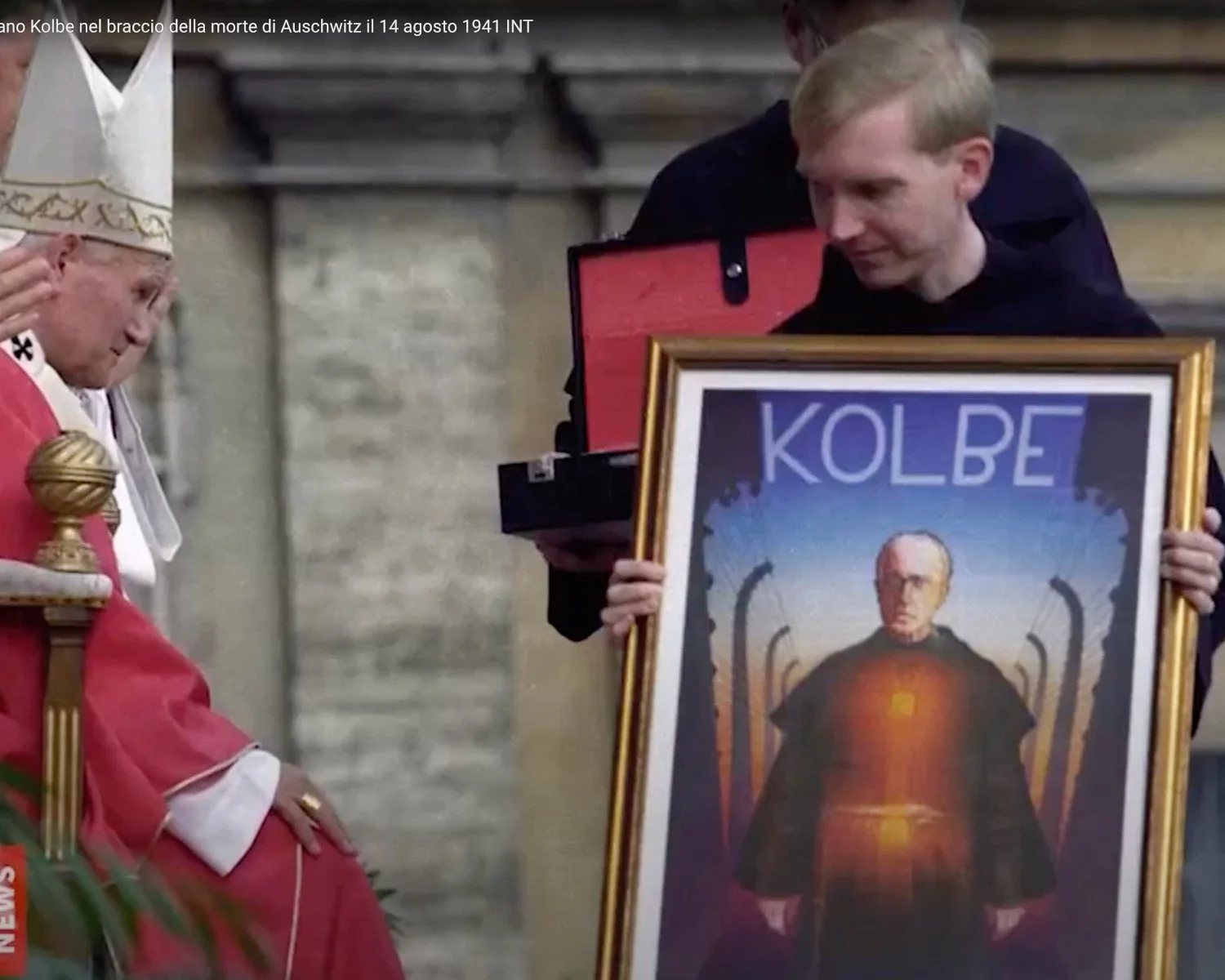 At the canonization of St Maximilian Kolbe, Pope John Paul II was gifted with a portrait of the new saint by Fr James McCurry, a friend of Beyond These Stone Walls.