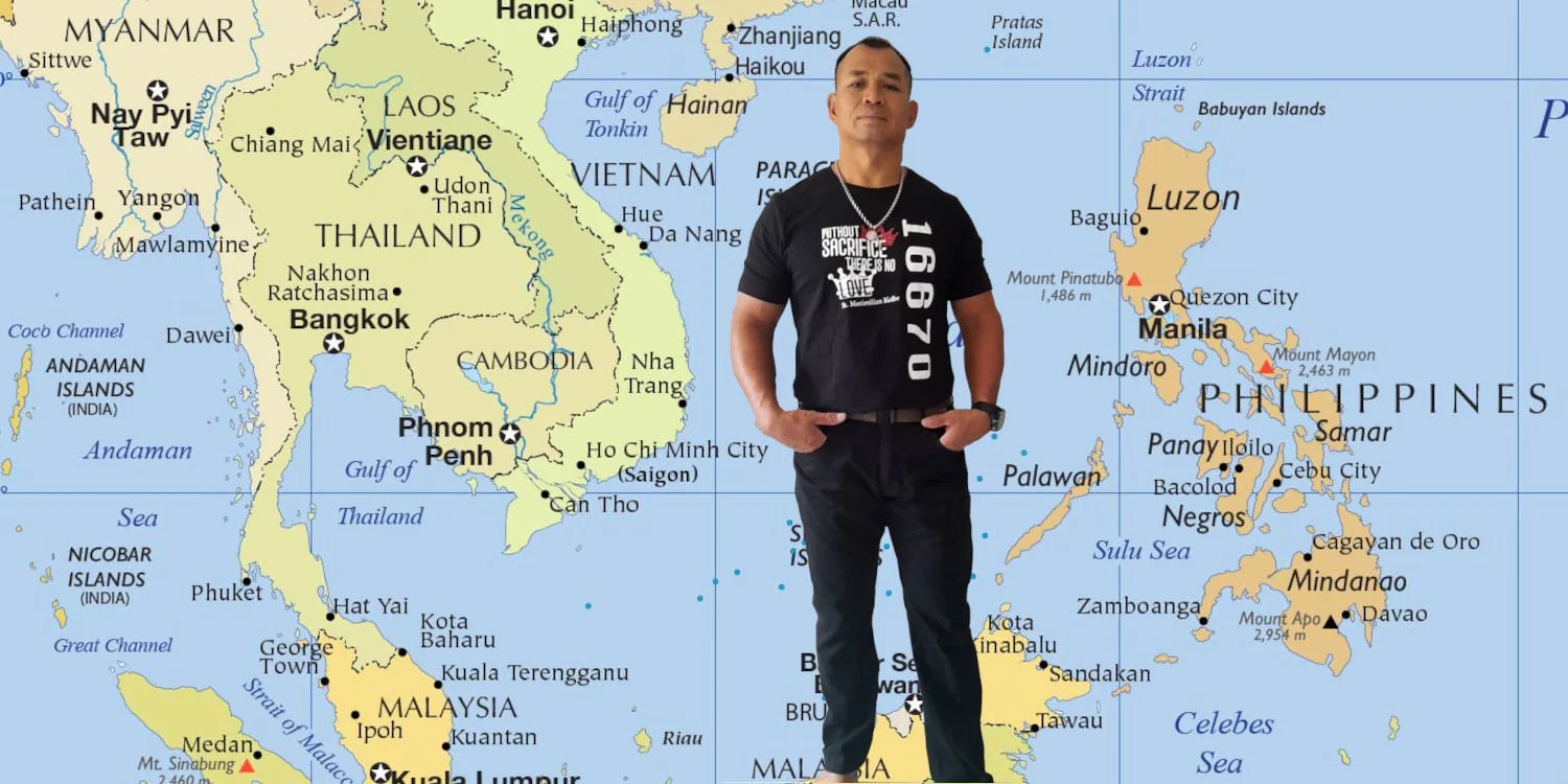 Pornchai Moontri over a map of Southeast Asia
