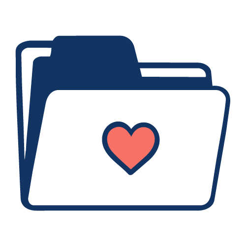 A blue envelope icon with a pink heart in the middle