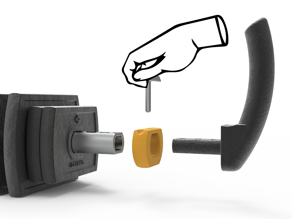 The drop-pin system makes it easy to secure the weights and handles
