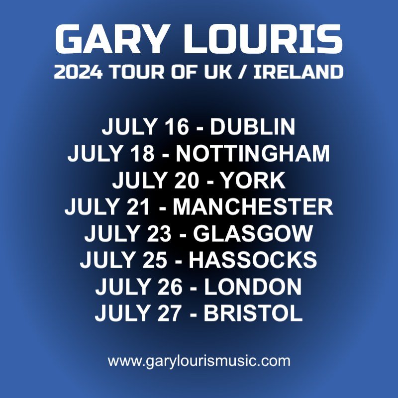 Gary Louris has announced 8 solo tour dates in the UK and Ireland for July 2024. 

JULY 16 - Dublin, Ireland - Whelan&rsquo;s
JULY 18 - Nottingham, England - Bodega 
JULY 20 - York, England - The Crescent 
JULY 21 - Manchester, England - Night &amp; 