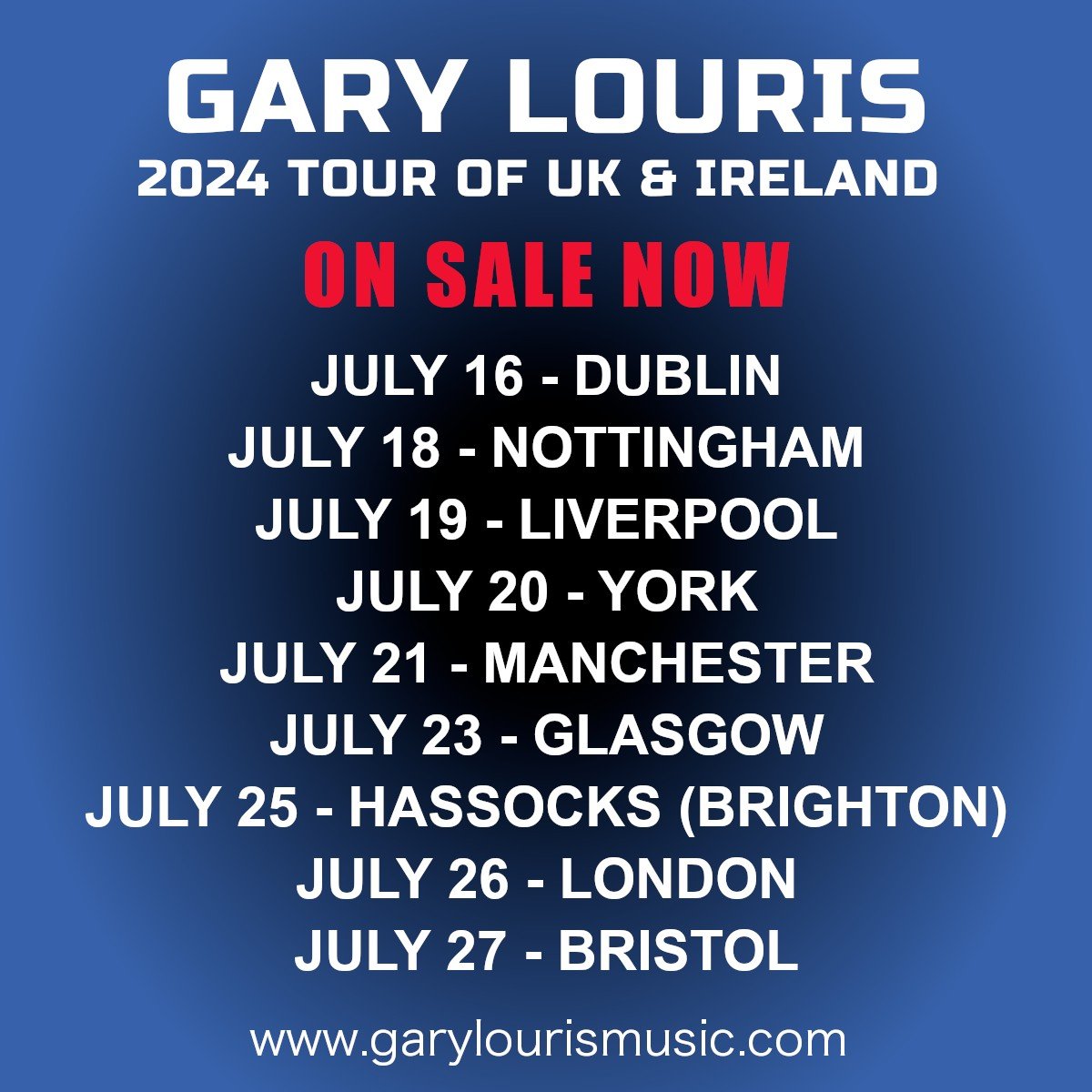 Tickets are now on sale for the Gary Louris UK / Ireland solo tour in July. 

JULY 16 - Dublin, Ireland - Whelan&rsquo;s
JULY 18 - Nottingham, England - Bodega
JULY 19 - Liverpool, England - Liverpool Philharmonic Music Room 
JULY 20 - York, England 