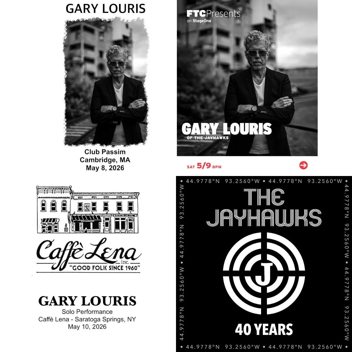3 Gary Louris solo shows coming up next weekend.

May 8 - @clubpassim - Cambridge, MA 
May 9 - Stage One (@ftcpresents) - Fairfield, CT 
May 10 - @caffelena - Saratoga Springs, NY (SOLD OUT)

Tour schedule with ticket links via Flowpage link in bio.