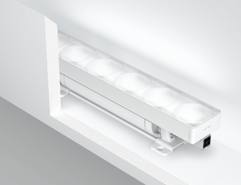 Linear uplight shown behind a toe kick