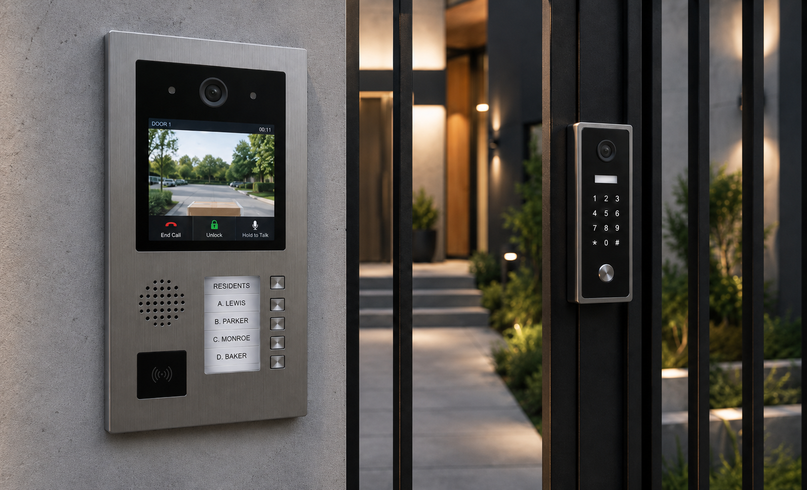 Integrated smart home intercom system offering seamless communication, access control, and visitor monitoring.