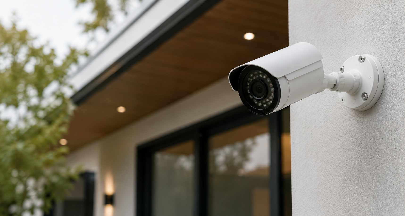 Smart security system installed outside home.