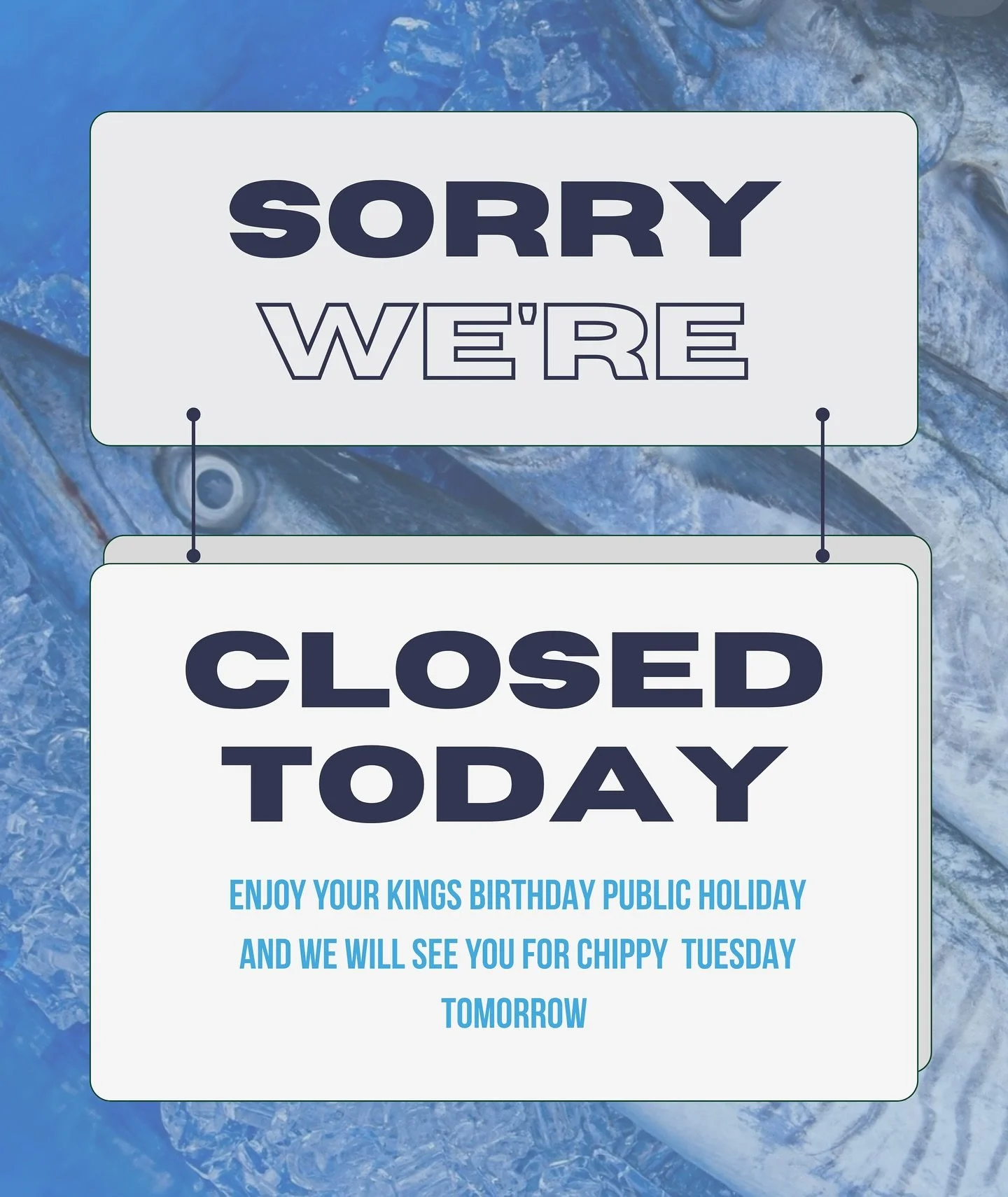 Closed today to celebrate the Kings birthday public holiday … we hope everyone’s having a fantastic day. π
We will be back up and running business as usual for Chippy Tuesday tomorrow π