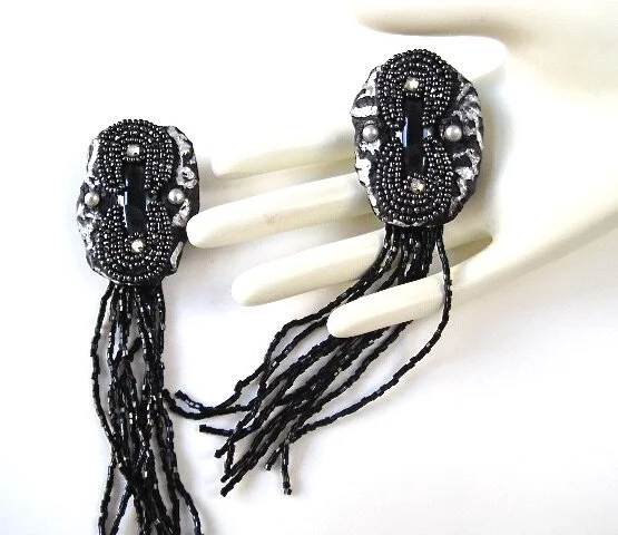 Silver and black Hematite zebra stripe earrings for black tie event