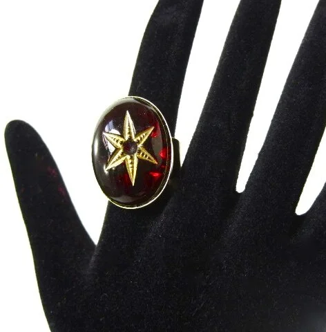 Garnet Star ruby stone ring with gold star insignia for witches and wizards
