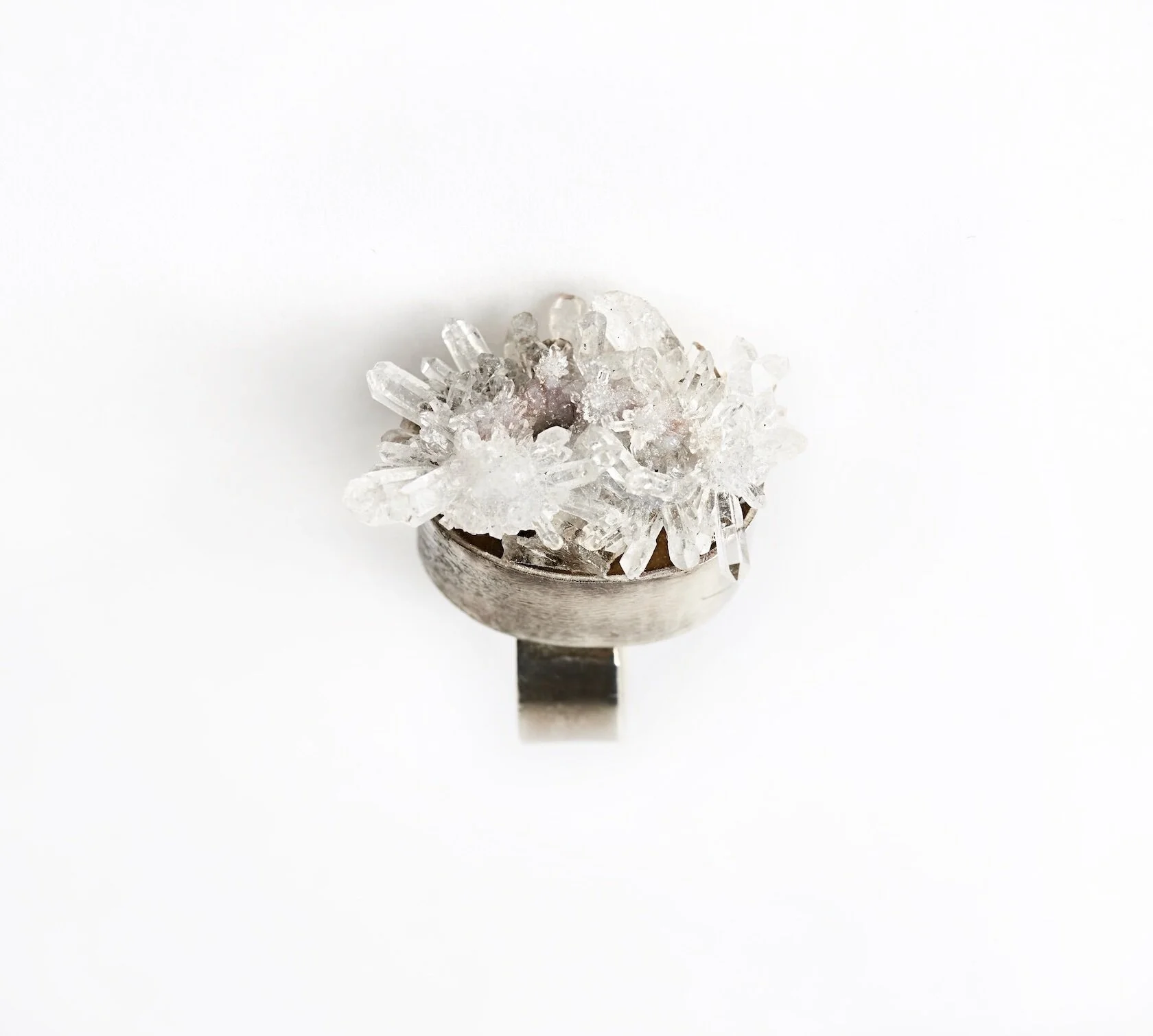 Needly Quartz crystal points on silver ring setting for crystal healing